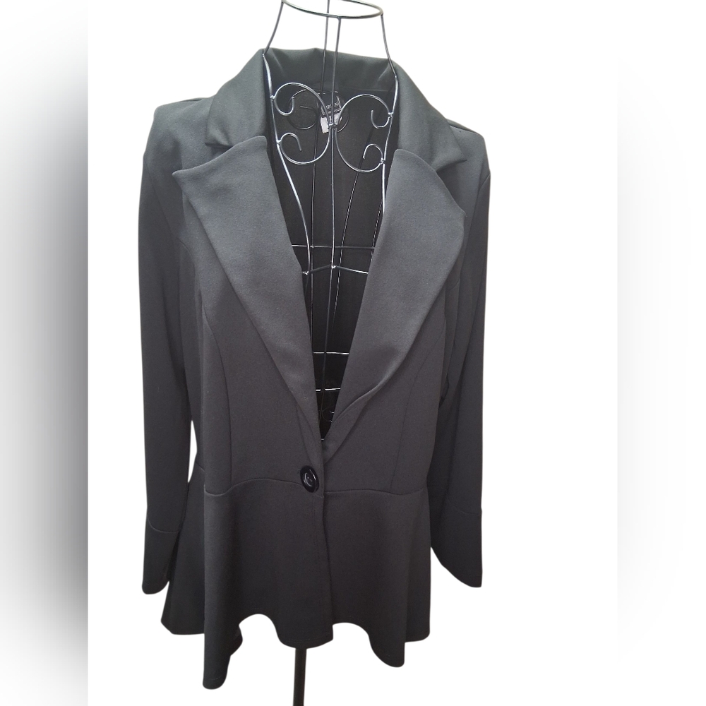 Libian Women's Black Blazer Plus Size 1X Single Button Peplum Jacket NWOT